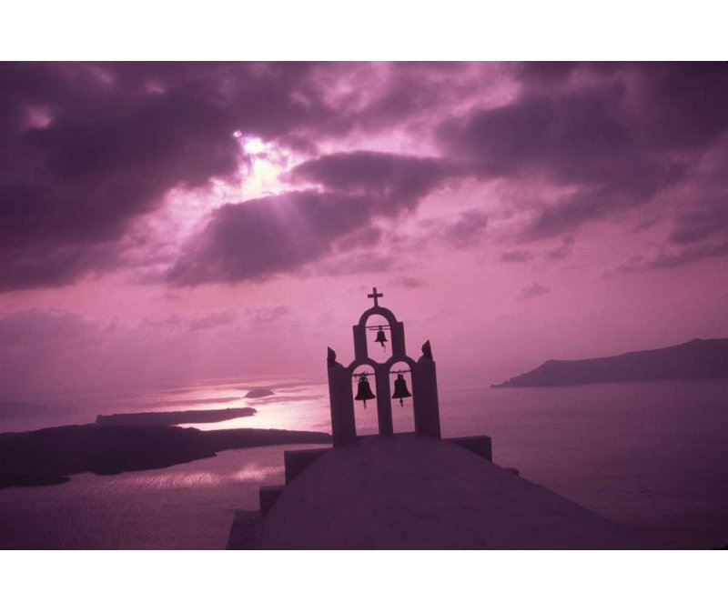 Art sur toile tendue, Satushek, Steve Gallery: Grèce, île de Santorini, H 28 po x l 40 po