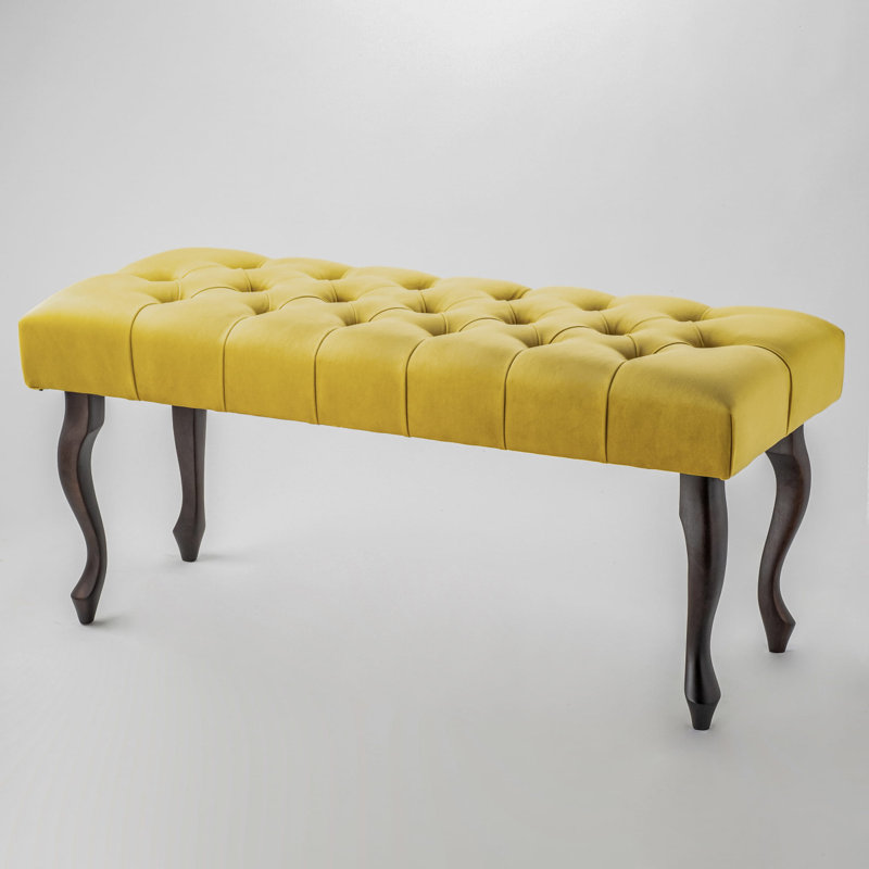 Jerez Velvet Upholstered Bench, H40 x W100 x D30cm, Yellow/Espresso