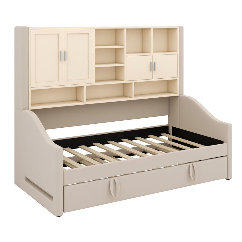 Lit de jour rembourré avec lumières DEL pour accoudoirs, Beige