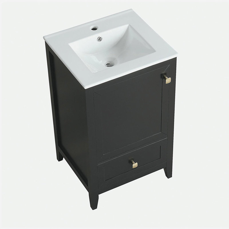 Armoire de salle de bain de 20 pouces avec lavabo, armoire de salle de bain avec porte à fermeture en douceur, tablette de rangement et tiroir
