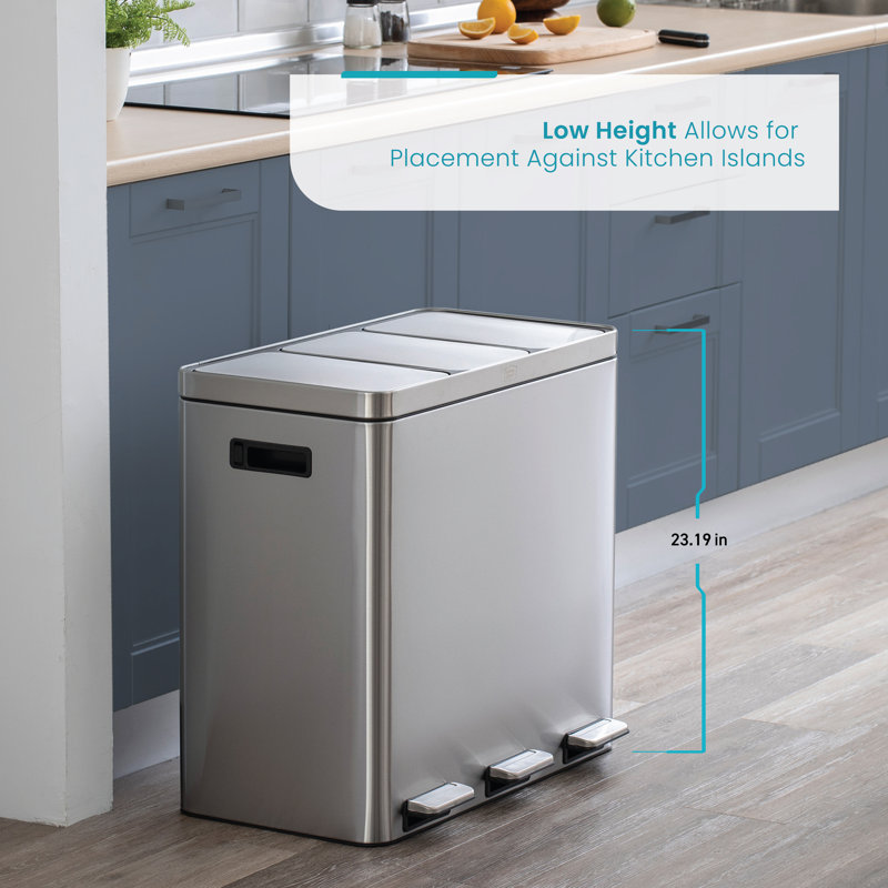 15.9 Gallon Stainless Steel Triple Compartment Pedal Trash Can