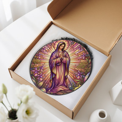Virgin Mary Stained Glass Window Panel，12"H