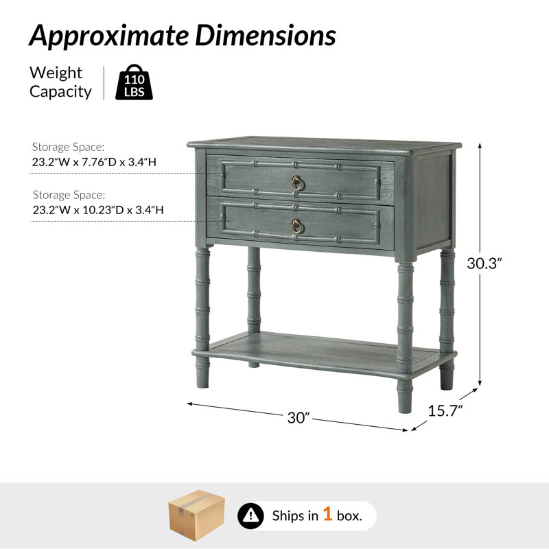 Table de bout en bois massif transitionnel avec station de charge intégrée Abigail, Bleu