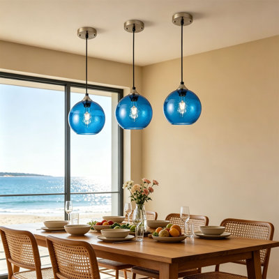 Suspension globe en verre bullé, suspension réglable avec abat-jour en verre bullé, culot E26, éclairage moderne pour îlot de cuisine, salle à manger, bar ou couloir