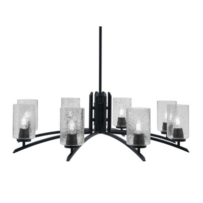 Kurve 8 Light Chandelier Shown In Matte Black Finish With 4" Bubble Glass