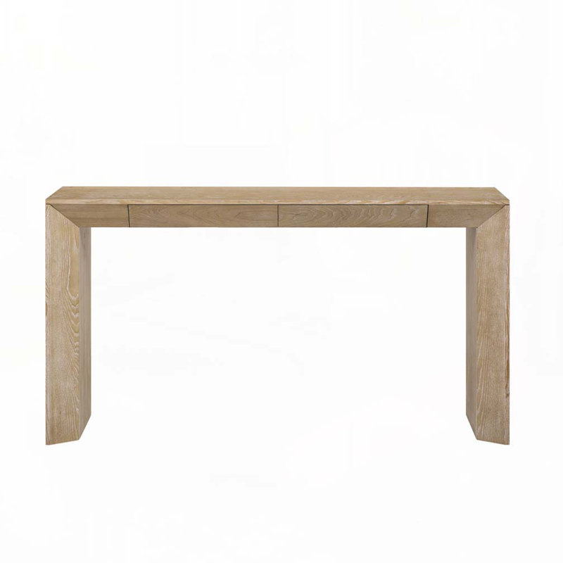 Rectangular Top Console Table with 2 Concealed Drawers, Thickened Legs, Natural