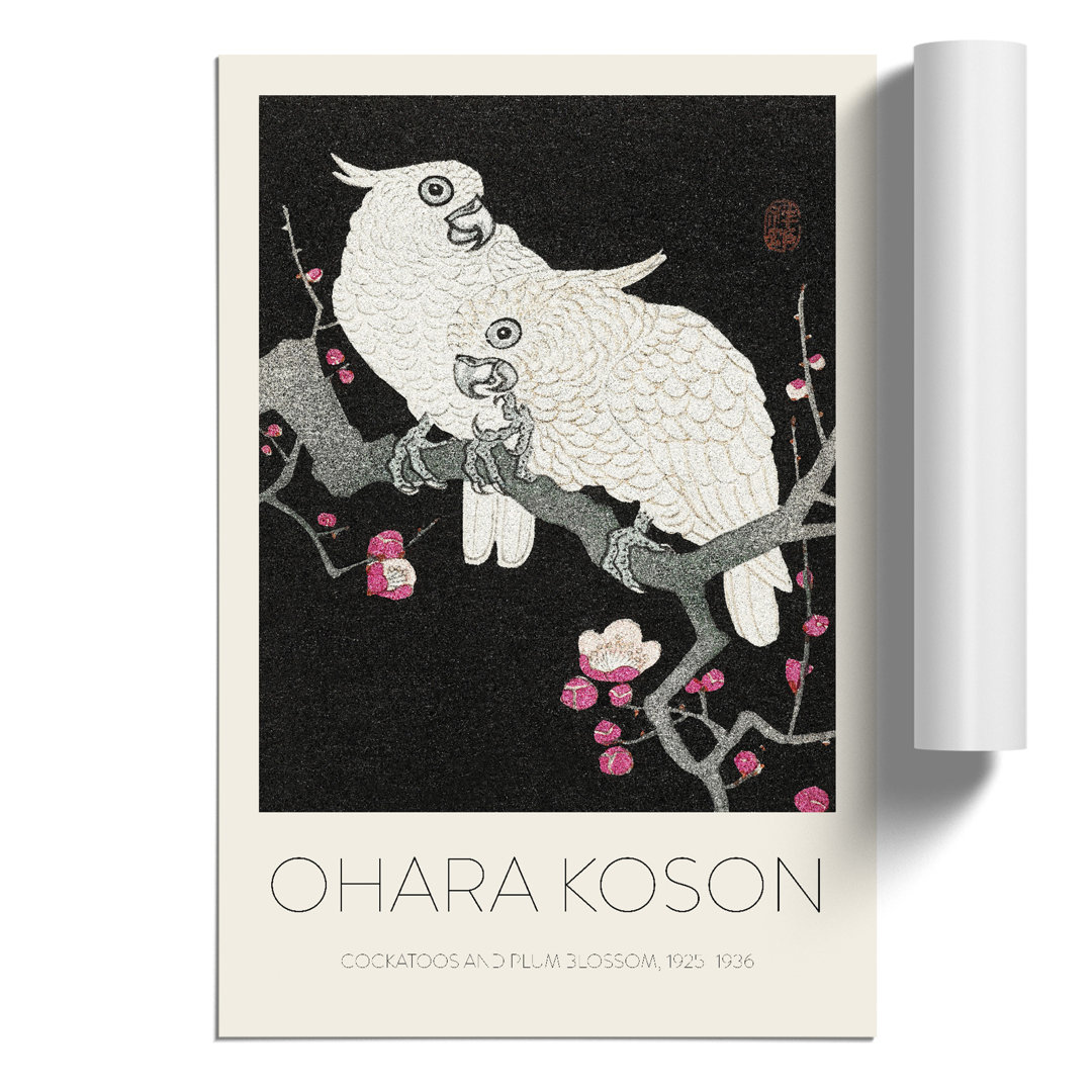 Plum Blossom Tree with Two Cockatoos Print by Ohara Koson - Frameless Print