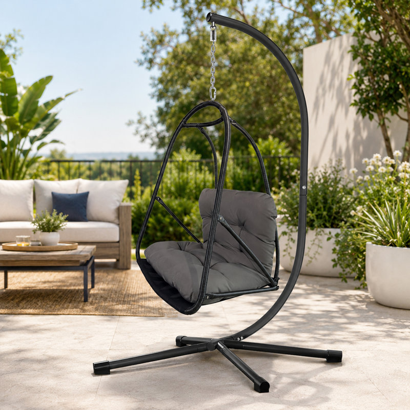 Fauteuil à œufs pour 2 personnes avec support pour patio en osier, Noir