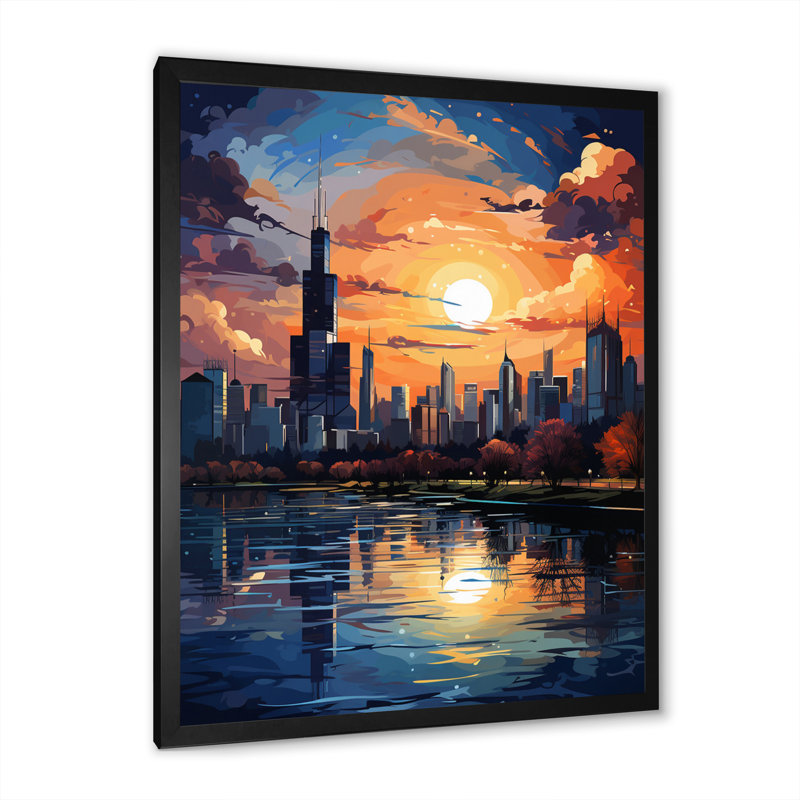 Chicago Popart III sur impression sur toile, Cadre photo noir, H 20 po x l 12 po x P 1 po