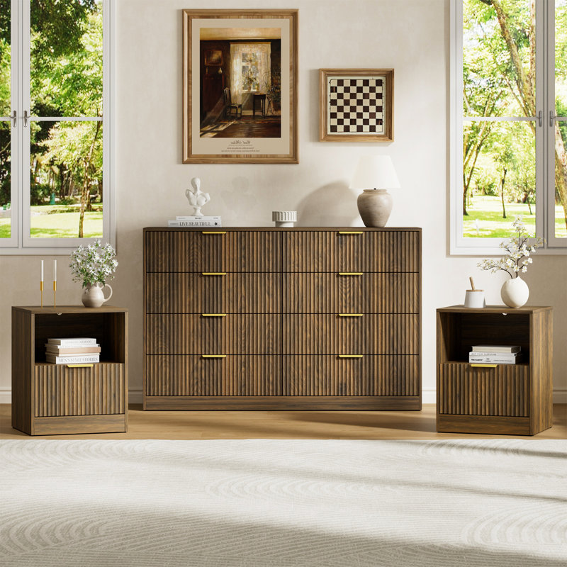 3-Piece 8-Drawer Dresser & 1-Drawer Nightstand Set, Walnut