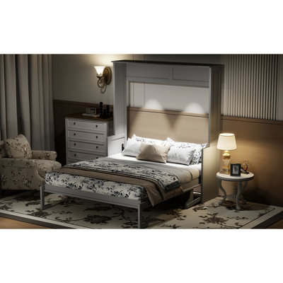 Grand lit avec bureau, lumières à DEL et charge - blanc, peu encombrant pour la salle d'étude, fonctionnalité moderne, éclairage mural du lit, look, capacité de poids élevée