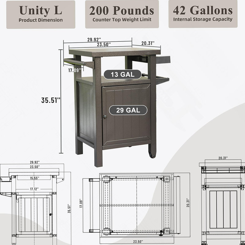 Chariots de barbecue durables avec rangement et roulettes, surface en métal antirouille pour un nettoyage et une mobilité faciles