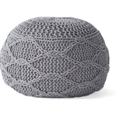 Modern Knit Weave Grey Pouf For Entryway - 20" W X D 14" H, No Assembly With Charming Pattern 20.29x20.29x14.25 Inches,