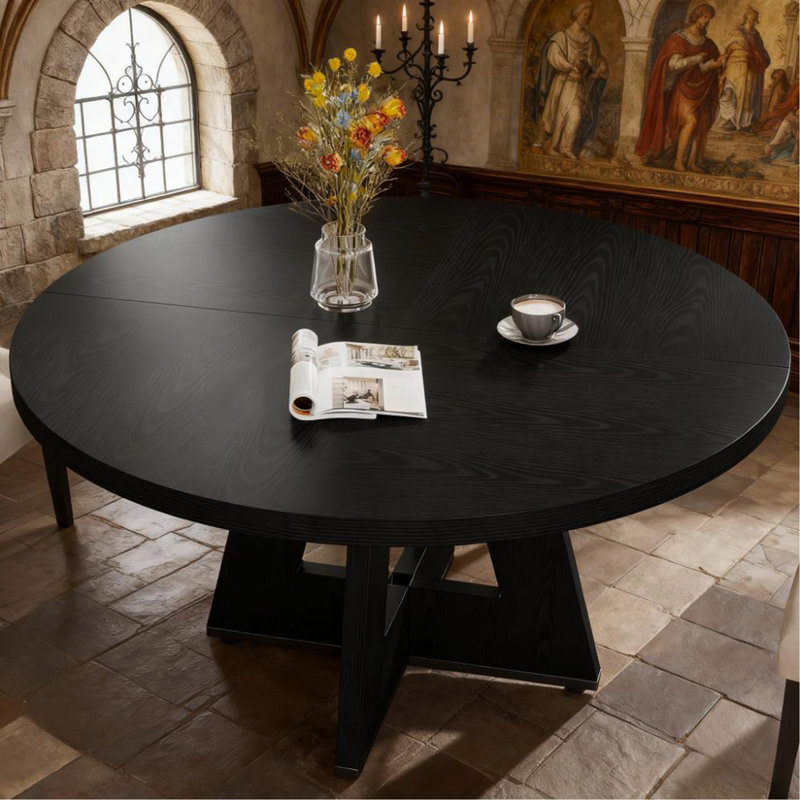 Table de salle à manger ronde en bois de 47 pouces (seulement 1 pièce), Noir