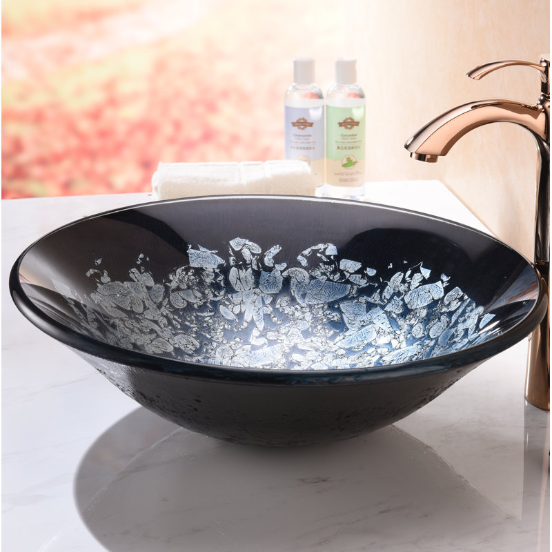 Lavabo de salle de bain vasque circulaire en verre trempé Makata Silver Burst