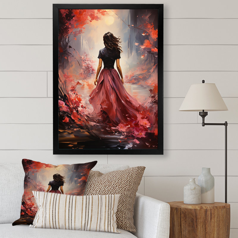 Portrait de femme bandi romantique rose, H 20 po x l 12 po x P 1 po, Cadre photo noir