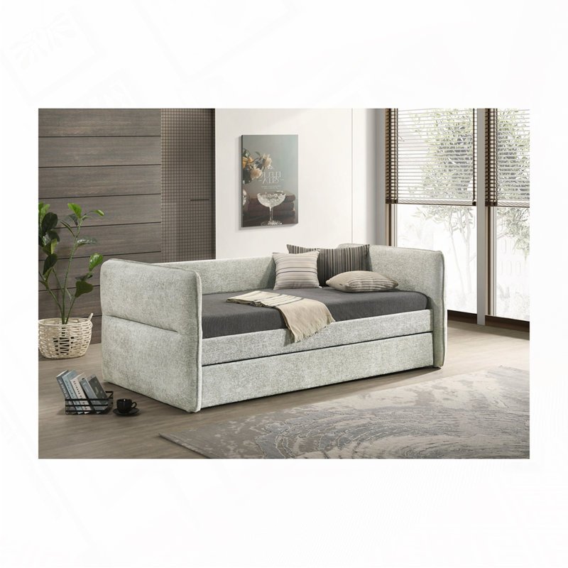 Upholstery Daybed with Pull Out Trundle, Light Gray