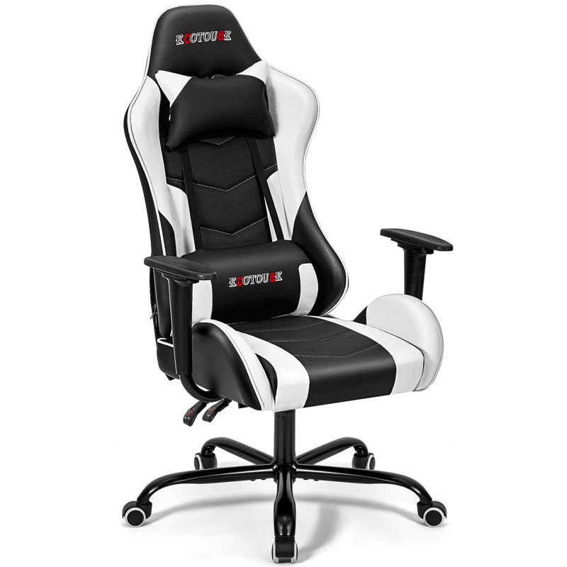ECOTOUGE Fauteuil inclinable, ergonomique et pivotant réglable, Blanc / noir