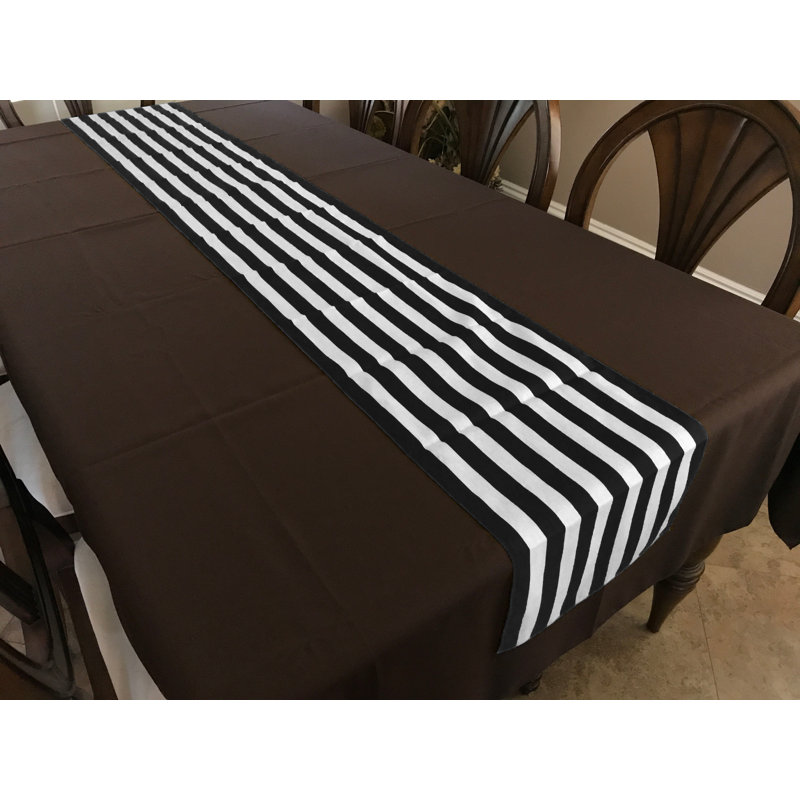 Eghard Rectangle Striped Cotton Table Runnner, Black, 90" x 14"