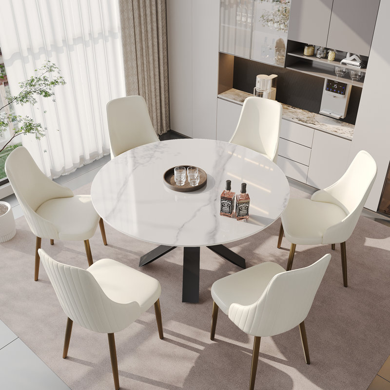 Table de salle à manger Modern, H 29,53 po x L 53,15 po x l 53,15 po, Blanc, Noir, noir, noir, noir