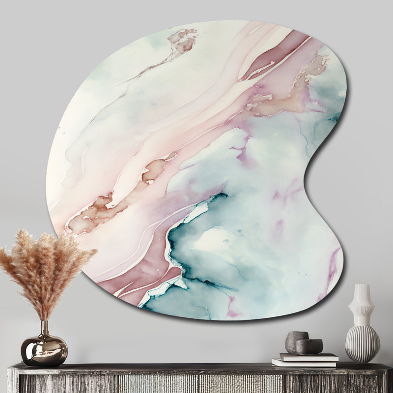 Sudden Solitude in Elevated Blush V - Abstract Liquid Ink Drop Shape Assymterical Metal Wall Art, H 33 po x l 33 po