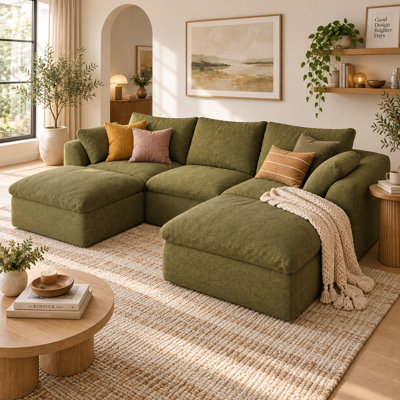 Canapé modulaire surdimensionné en U de 108,3 po Plushvane, canapé à assise profonde en chenille de style modulaire à 3 places avec repose-pieds double, rembourrage en mousse à haute élasticité, installation sans outil