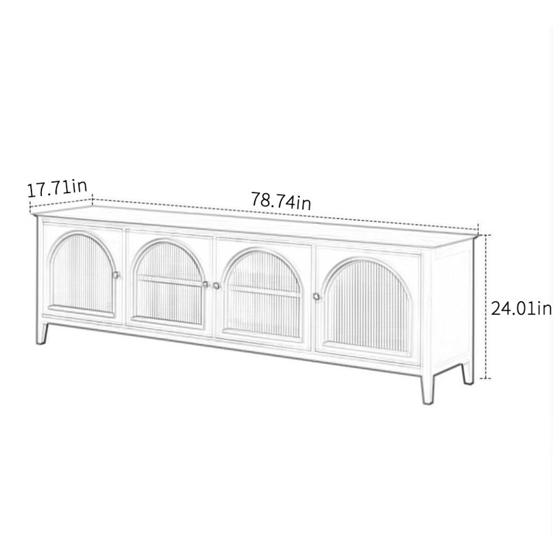 Meuble télé simple en bois massif au design rétro, Red, 78.74"