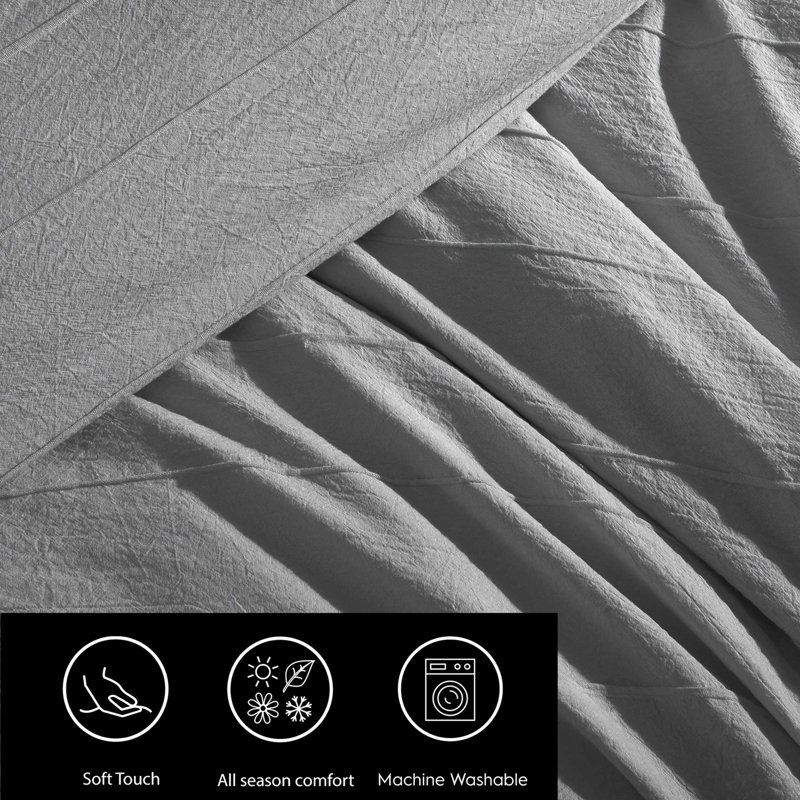 Martha Stewart Garden Trellis Reversible Duvet Cover Set, King Duvet Cover + 2 King Shams, Gray