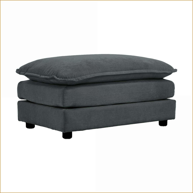 Repose-pieds repose-pieds avec chenille gris anthracite, structure en bois massif - Complète les canapés 2 à 4 places | Bois | Gris anthracite