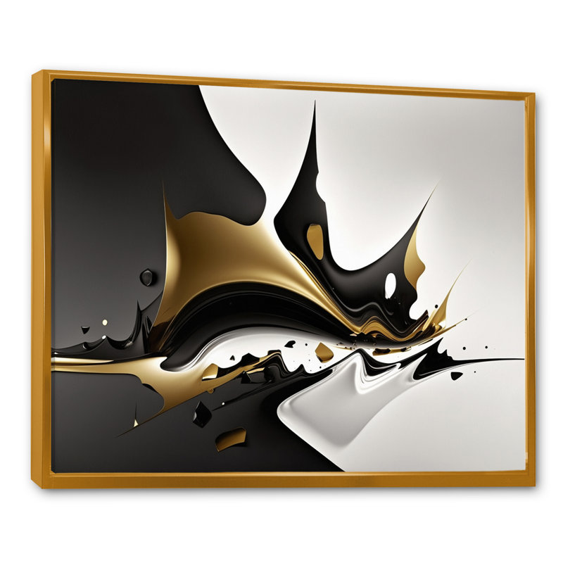 «Cournoyer Gold and Black Wave II», reproduction sur toile, H 12 po x l 20 po x P 1 po, Cadre flottant doré