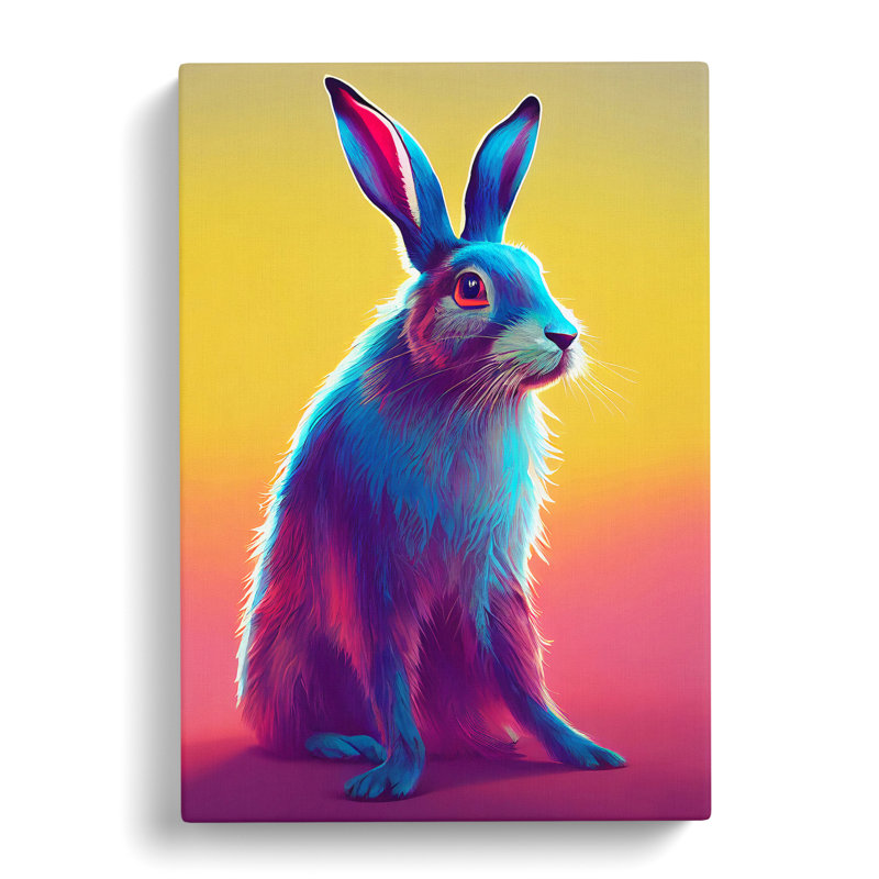 Neon Hare No.1 - Wrapped Canvas, 50cm H x 35cm W x 3cm D