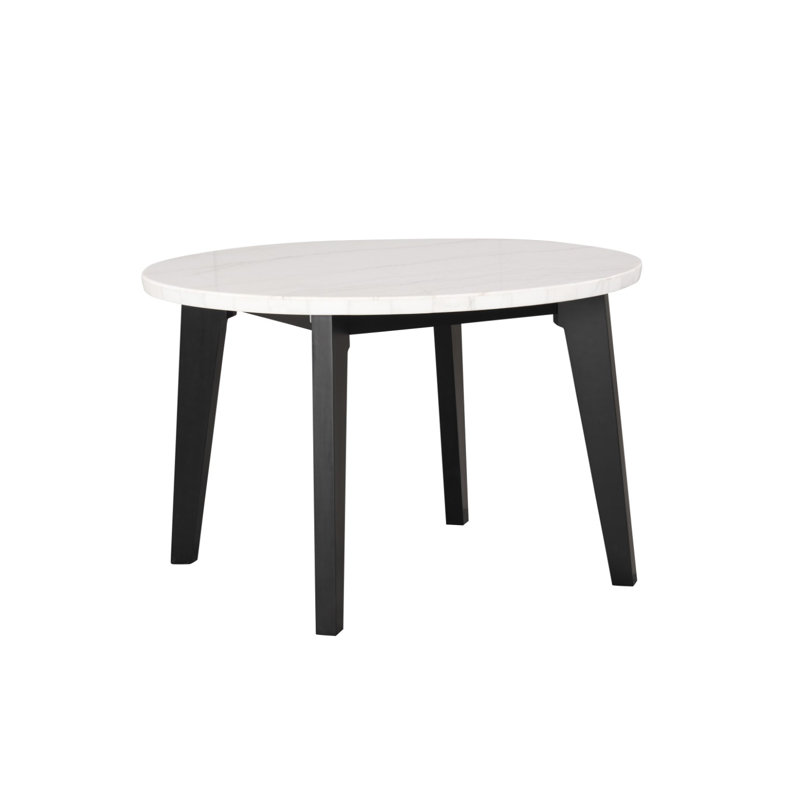 Table de salle à manger ronde contemporaine 45,4 "avec plateau en marbre, noir / blanc