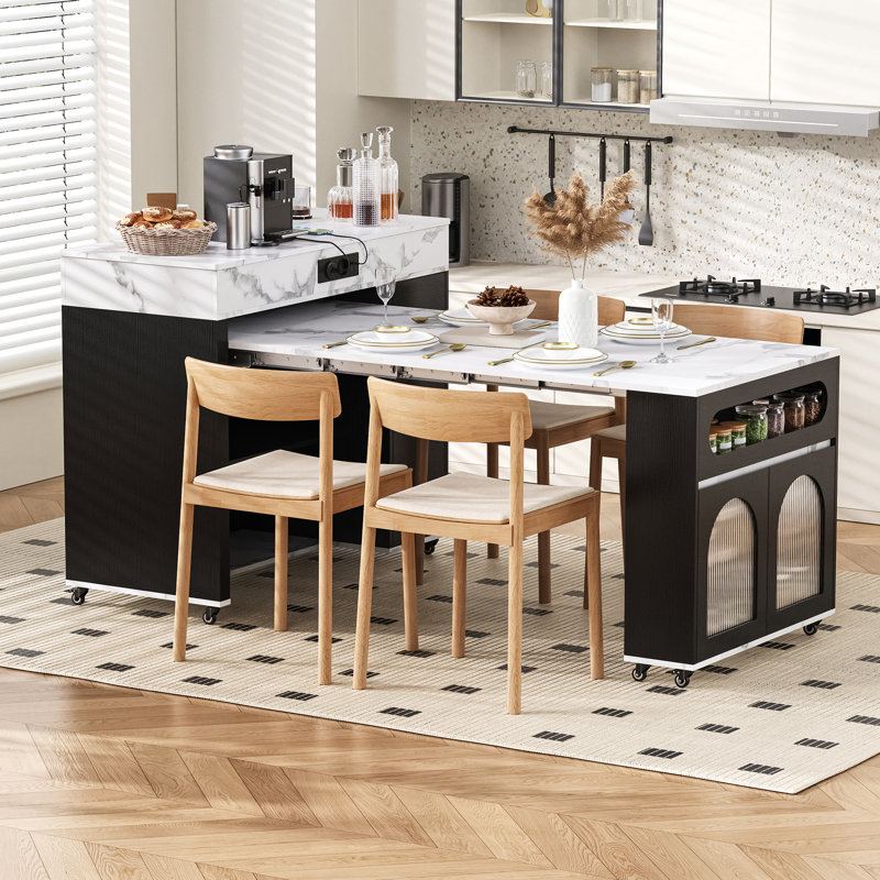 110.5 cm W Kitchen Island with Top, Black