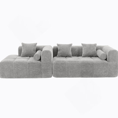Canapé modulaire de 101,2 po avec canapé à compression complète et canapé modulaire à assise profonde et deux poches latérales pour salon, gris clair