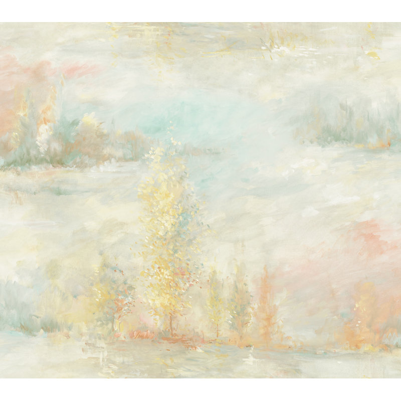 Rouleau de papier peint L 27 pi x l 27 po Flaherty Tree Line, Or jaune / écume de mer / aqua