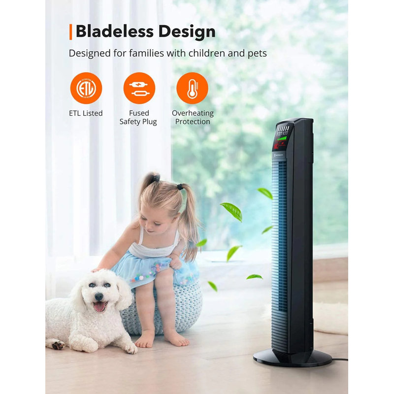 Paris-Rhône Tower Fan, 35" 65° Oscillating Cooling Fan with Remote Included, LED Display, 3 Speeds, 9 Modes, Up To 12H Timer