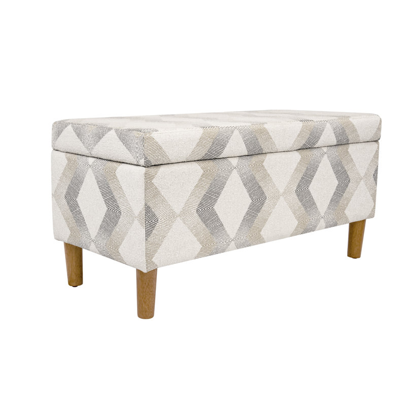 Banc de rangement rembourré 100% polyester Besart, Crème / Chevron gris