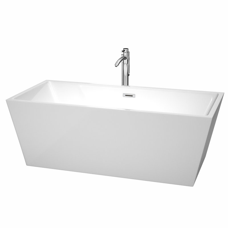 Sara 67'' x 32'' Soaking Acrylic Bathtub with Faucet, Polished Chrome