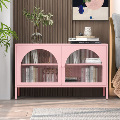 Armoire de rangement translucide avec portes réglables, meuble télé en métal, armoire de rangement polyvalente en métal pour la maison, le bureau, le vestibule et le salon (rose)