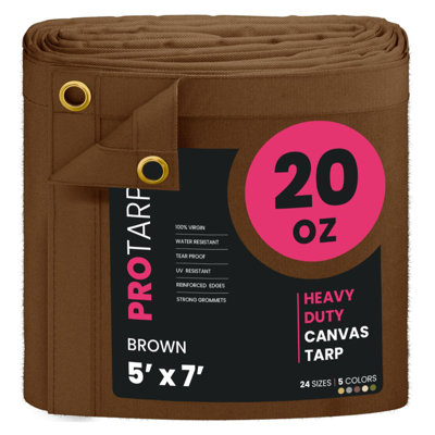 PROTARP Extreme Heavy Duty 20 OZ Water Resistant Canvas Tarp, UV Resistant Tarpaulin Cover with Rustproof Brass Grommets, Multipurpose for Canopy, Roof, Camping, Woodpile . (Brown)