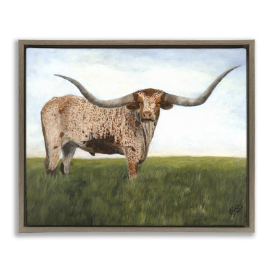 Beautiful Horns Cattle Brown Framed Floater Canvas Wall Art, design by Kathy Winkler