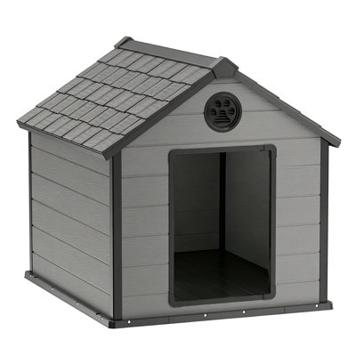 All-Season Outdoor Plastics Large Dog House For Large Dogs-Weatherproof Covered Dog Kennel, Ideal For Patios, Backyards & Farms (Black & Gray)