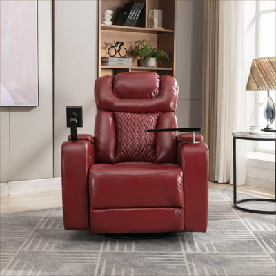 Fauteuil de cinéma inclinable électrique à siège simple en cuir polyuréthane rouge riche pivotant à 270 ° pour le salon