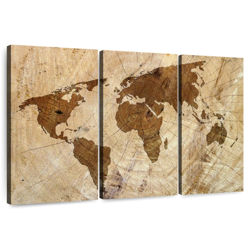 Carte du monde de souche d'arbre Aliaz, H 36 po x l 57 po