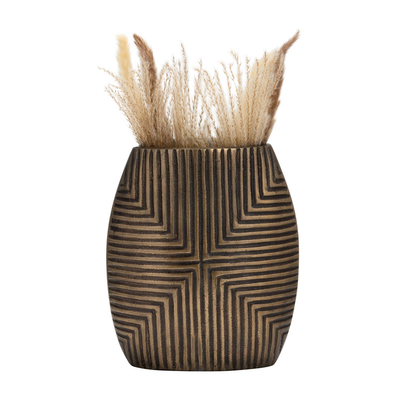 Rochella Modern Aluminum Metal Decorative Vase with Geometric Textured Design - Contemporary Accent for Elegant Decor