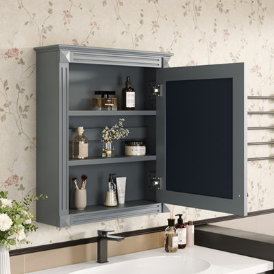 Armoire de rangement de salle de bain murale 24 po x 27 po avec miroir, armoire à pharmacie avec tablette réglable en hauteur, armoire de rangement au-dessus de la toilette