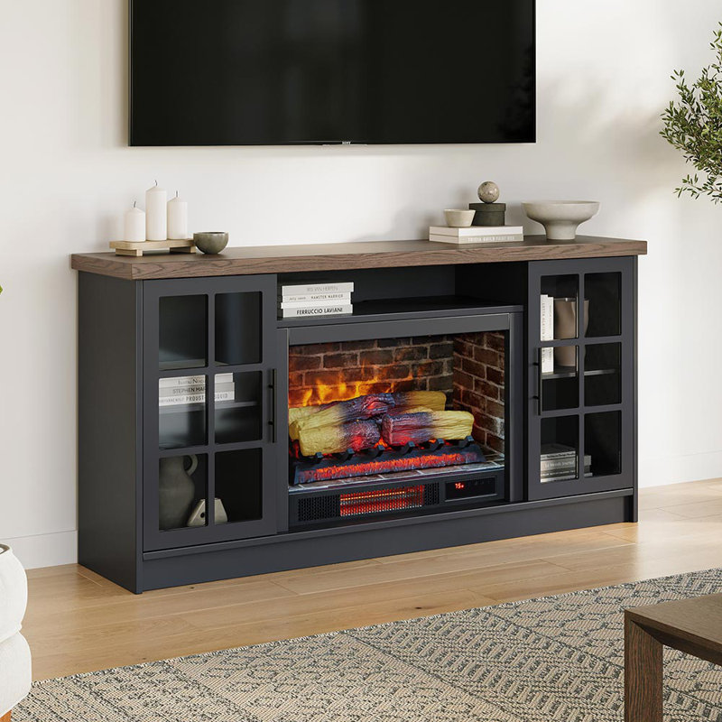 Dalton Dark Painted Wood TV Stand with Electric Fireplace
