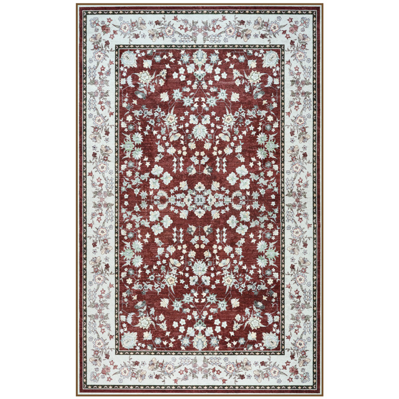 Large Oriental Floral Living Room Rug Washable Bedroom Rug Non-Slip Colorful Vintage Accent Floor Carpet For Home Decor