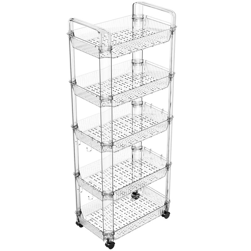 Clear 5 Tier Rolling Utility Cart With Wheels,Modern Bedside Cart For Baby Essentials,Nursery,Diaper Caddy,Baby Supplies,Rolling Storage Cart
