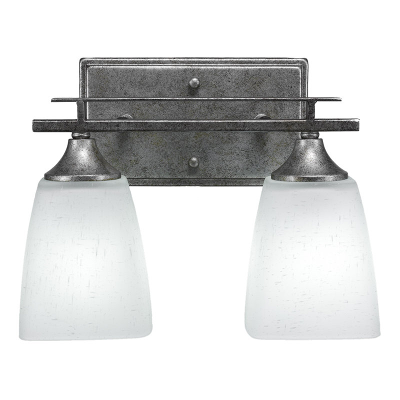 Uptowne 2 Light Bath Bar Shown In Aged Silver Finish With 4.5" Square White Muslin Glass
